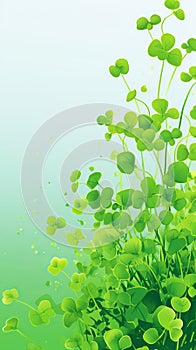 Lush green clover leaves. Digital art. Green natural background. Concept of growth, good luck, nature pattern, green