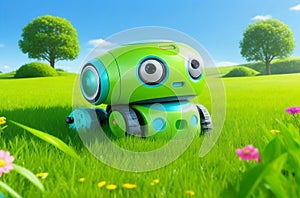 Robot in a green field photo