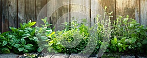 Lush green herbal plants flourishing in a beautifully maintained minimalist herb garden