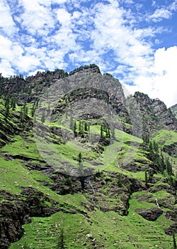 Lush green himalayan mountain range and valley ,