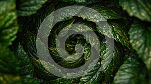 Lush green leaves in a spiral pattern photo