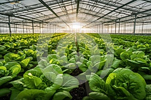 Lush green lettuce leaves flourish in a vegetable field