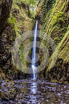 The lush and green Lower Oneonta falls