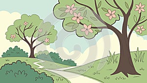 Lush Green Tree in Bloom Spring Landscape, vector design Generative AI