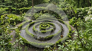 Lush greenery in the shape of spirals and helices decorate the garden nodding to the spiral spin of particles in gauge photo