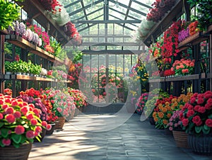 Lush Greenhouse Abloom With Colorful Flowers