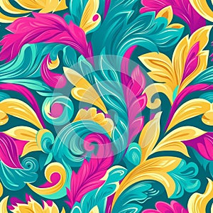 Lush Latin Carnival Floral Pattern. Lush, swirling floral pattern capturing the essence of Latin carnivals