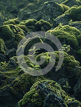 Lush Moss-Covered Rocks in Verdant Forest