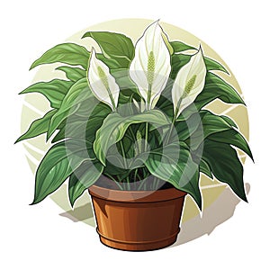 Lush Peace Lily Plant in a Terracotta Pot Illustration.