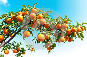 Lush Persimmon Tree Under Blue Sky