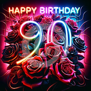 Lush Rose 90th Birthday with Vibrant Neon