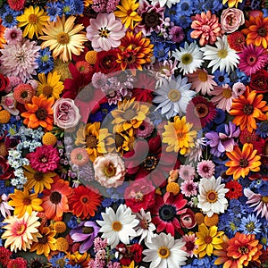 Lush Seamless Floral Mosaic with a Kaleidoscope of Vivid Blooms for Breathtaking Backgrounds and Designs photo