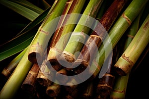 Lush Sugarcane green plant field closeup photo. Generate Ai