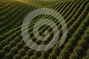 Lush, Terraced Orange Grove at Sunset AI-GENERATED