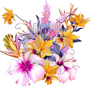 Lush tropical exotic floral arrangement
