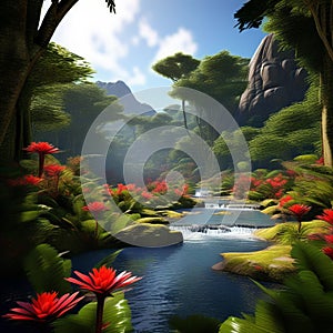 a lush tropical rainforest with vibrant wildlife trending on artstation sharp focus studio phot