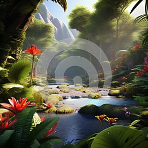 a lush tropical rainforest with vibrant wildlife trending on artstation sharp focus studio phot