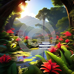 a lush tropical rainforest with vibrant wildlife trending on artstation sharp focus studio phot