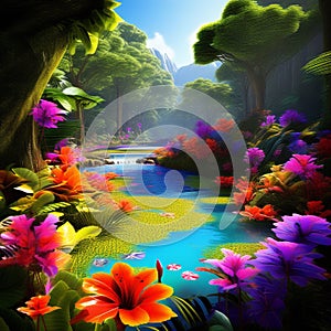 a lush tropical rainforest with vibrant wildlife trending on artstation sharp focus studio phot