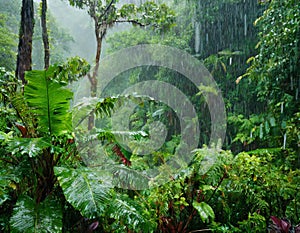 lush vegetation rainy day background