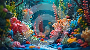 Lush, vibrant underwater scene teeming with colorful corals and diverse marine life