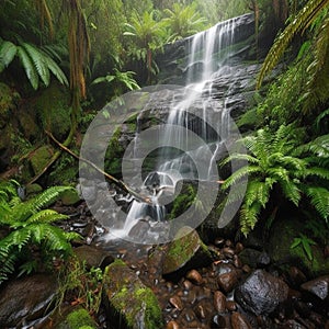 Lush Waterfall in Overcast Weather