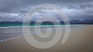 Luskentyre Beach and the snow capped Harris Hills