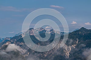 Lussari - Panoramic view from lift station Monte Lussari in untamed Julian Alps in Camporosso