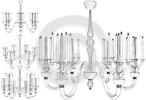 Luster Chandelier With Candles Vector. Illustration Isolated On White Background.