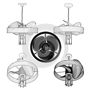 Luster Chandelier With Fan Propeller. Illustration Isolated On White Background. A vector illustration.