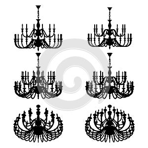 Luster Chandelier Silhouette Vector. Illustration Isolated On White Background. A vector illustration.