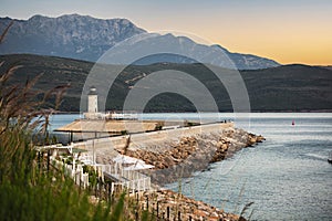 Lustica Peninsula, Montenegro.Light tower at the entrance to the marina