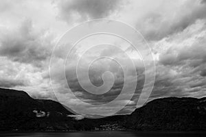 Lustrafjorden in Black and White, Sogn og Fjordane, Norway