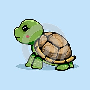 lustration of a smiling cartoon Happy cute sea turtle cartoon isolated on blue background