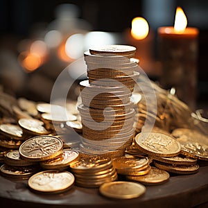 Lustrous Golden Coins Heaped in Rich Abundance - A Symbol of Wealth
