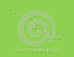 Lusutrombopag drug molecule thrombopoietin receptor agonist. Skeletal formula. photo