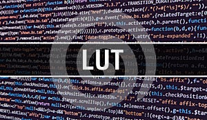 LUT concept with Random Parts of Program Code. LUT with Programming code abstract technology background of software developer and