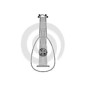 Lute flat black and white icon. Isolated Vector String ill.