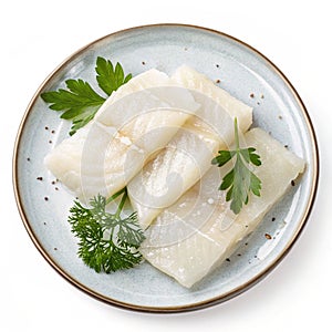 Lutefisk isolated on white background photo