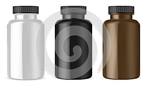 Lutein bottle. Black, brown, white supplement jar