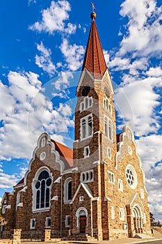 Luteran Christ Church with blue sky and clouds in background, Wi