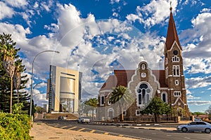 Luteran Christ Church and road with cars in front, Windhoek, Nam