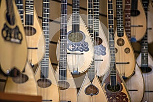 Lutes, Typical greek instrument, in a store in Athens, Greece