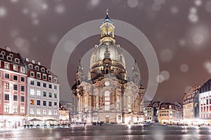 Frauenkirche at night in Dresden, Germany