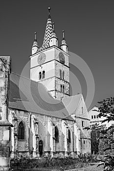 Lutheran church in Sebes, Alba, Romania in black and white