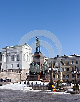 Lutheran Helsinki cathedral and monument to Russian Emperor Alexander II, Finland