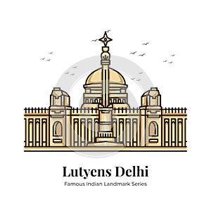 Lutyens Delhi Indian Landmark Iconic Cartoon Illustration