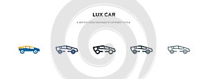 Lux car icon in different style vector illustration. two colored and black lux car vector icons designed in filled, outline, line