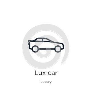 Lux car icon. Thin linear lux car outline icon isolated on white background from luxury collection. Line vector lux car sign,