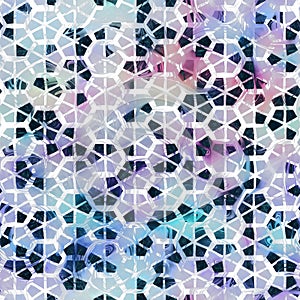 Lux navy and white iridescent geo seamless pattern photo